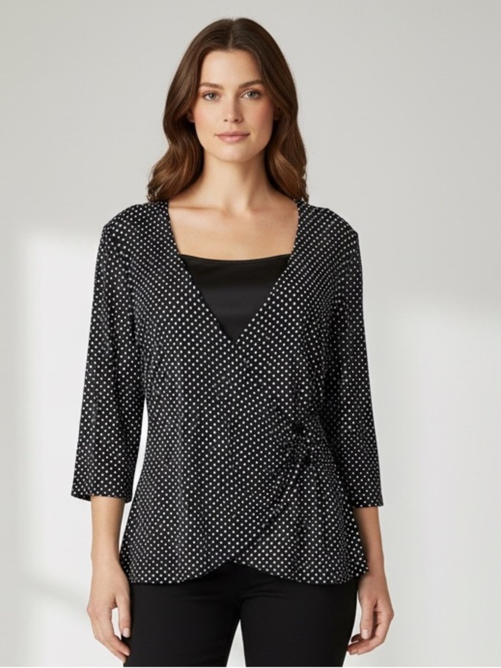 FYLO | Black & White Polka Dot Faux Wrap Blouse w/ Cami M